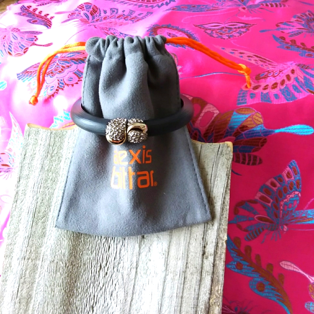 Alexis Bittar Black Crystal Lucite Hinge Bracelet Gunmetal + Goldtone